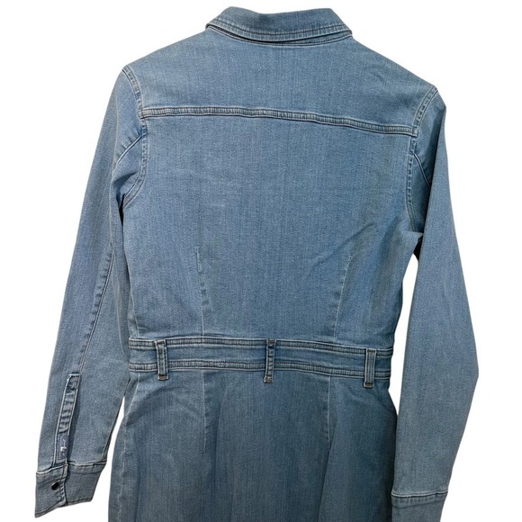 7 For All Mankind Luxe Denim Midi Dress Women L NWOT Snap Front Blue‎ Western - Picture 7 of 13
